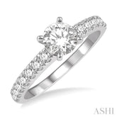 5/8 ctw Round Cut Diamond Ladies Engagement Ring with 1/3 Ct Round Cut Center Stone in 14K White Gold